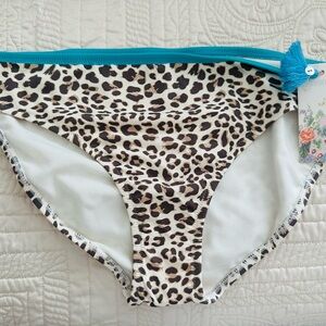 NWT Johnny Was hipster bottom bathing suit. Leopard print and turquoise.